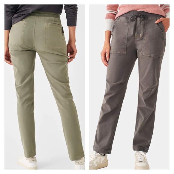 FAHERTY XS Dark Olive Traveler Pant Slim Drawstring Dimpled Knees - Picture 1 of 9
